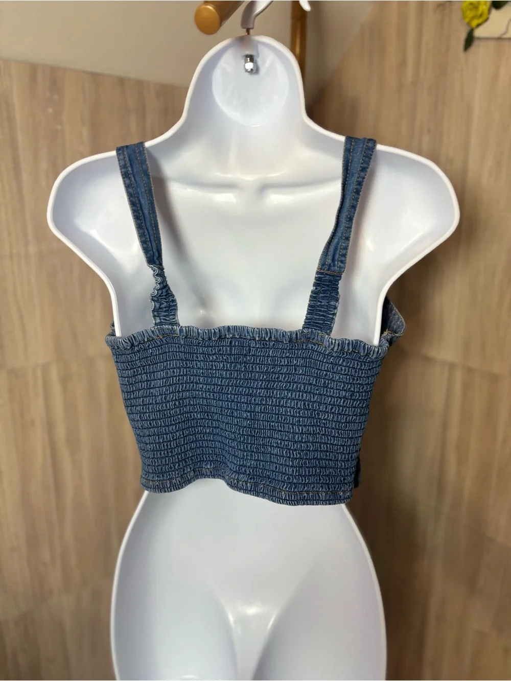 Japna Denim Button-Front Crop Top Blue Sleeveless Summer Shirt Size Large - Picture 4 of 6